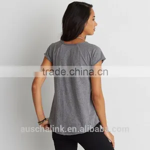 Tagless Comfort Lace up Raglan Scoop Bottom Women t Shirt With Distressed thumbnail-4