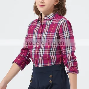 British Style 2017 Spring Student Girls Shirt Long Sleeved Cotton Plaid Shirt for Girl thumbnail-2