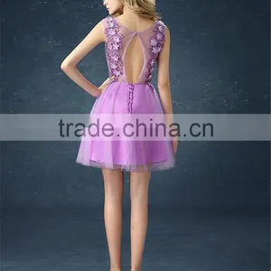 MGOO Embroidery Beaded Bridesmaid Dress Crystals Pearl Flower Formal Dress Mini Dress For Princess Party thumbnail-2
