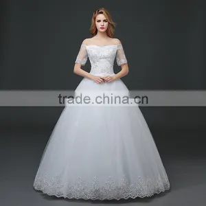MGOO Elegant Custom Made White Crystal Wedding Dress Ball Gown Beach Bridal Dress Frock Style Tulle Designs Saree thumbnail-2