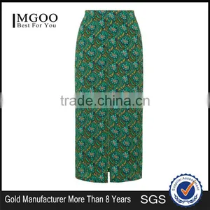 New Arrival Customized 95% Rayon 5% Spandex Floral Split Front Midi Skirts Green Split Floral Skirts thumbnail-1