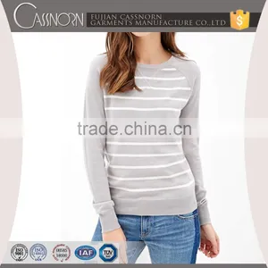 Long Sleeve Rib Knitted Striped Soft Latest Sweater Designs for Woman thumbnail-1