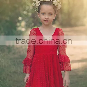Little Girls Boutique Girls Red Lace Christmas Dress Twirl Spring Holiday Princess Dress Ruffle Sleeve Dresses thumbnail-1