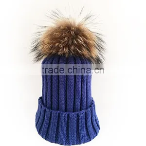 Myfur China Wholesale Hot Sale Genuine Raccoon Fur Pom Poms Knit Hat Winter Cap thumbnail-1