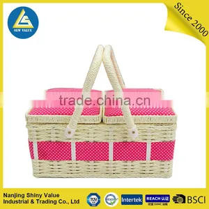 Double Cap Cotton Fabric Woven Basket With Double Handle thumbnail-1