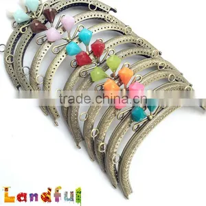 12.5cm 5 Inch Bronze Round Candy Diamond Kiss Lock Metal Handbag Frame thumbnail-5
