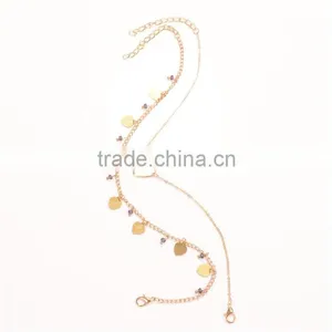 Gold Tone Double Layers Purple Rhinestone Heart Sequined Beads Simple Anklet Foot Chain thumbnail-2