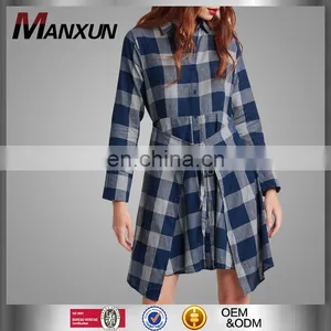 Fashion Navy Plaid Dress For Girls Long Sleeves Blouse Dress Different Colors Available thumbnail-1