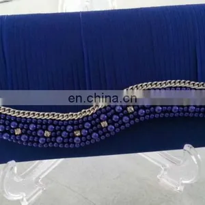 Exotic Blue Crystal Studded Beaded Wedding Bridal Evening Prom Clutch Handbag thumbnail-1