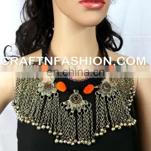 Indian Ethnic Old Coin Jewelry Afghanistan Kuchi Tribal Jewelry 1960s Vintage Beaded Kuchi Tribal Old Coin Necklace thumbnail-1