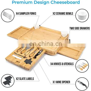 Hot Product Cheese Grazing Board Trays Bamboo Cutting Board Charcuterie Platter With Natural Knife Set Storage Drawers thumbnail-5