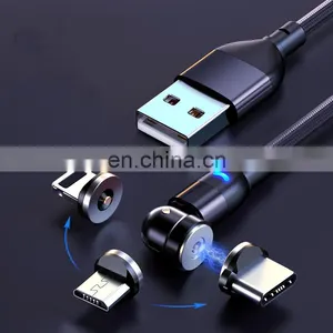 Wholesale 540 Rotation Magnet 3in 1 Nylon Led Micro USB Type C Data Magnetic Charging Cable for Phone thumbnail-2