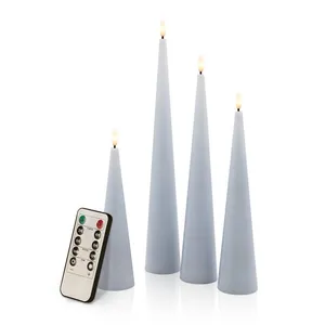 Real Wax 20 24.5 29 33 Cm Conical Shape 3D Wick Cone Candles Led Remote Control Battery Led Candle thumbnail-1