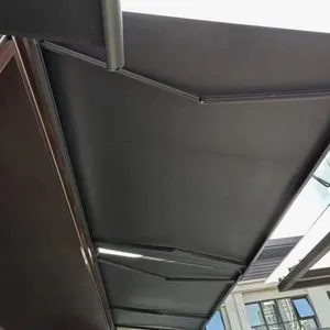 Motorized Retractable Fabric Awning Roof, Outdoor Waterproof Patio Canopy With LED Light for Restaurant & Commercial Use thumbnail-3
