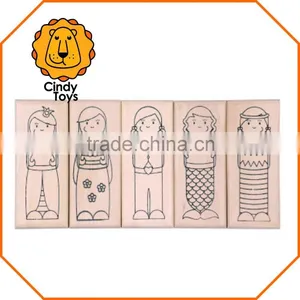 Wooden Rubber Stamps What's up - With the Girls ? 5 Pcs for Kids thumbnail-3