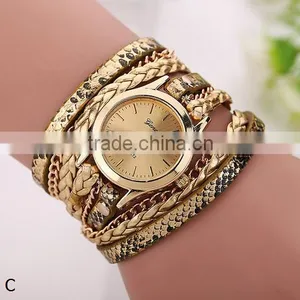 Top Selling Women's Leopard 1" Wrap Braided Leather Bracelet Watch/ Quality Choice thumbnail-3