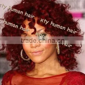 Hot Fashion Rihanna Burg Red Bohemian Curl, Brazilian Hair Lace Front Wig thumbnail-1