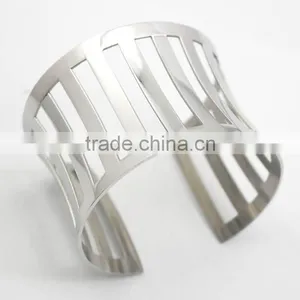 Punk Stainless Steel Cuff Metal Bangle Hollow Out Bracelet thumbnail-4