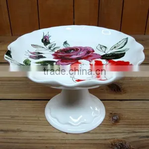 Party/ Daily Used Flower Shaped Ceramic Cake /Fruit Plate With Stand thumbnail-1