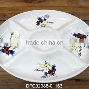 Restaurant Round Five Section Plate With Flower and Butterfly Decal thumbnail-1