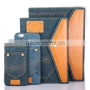 Wholesale Price Factory Strong Protect Pocket Jeans Leather Tablet Cover for Ipad thumbnail-1