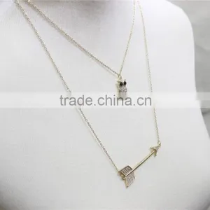 Gold Double Layered w/ Rhinestone Owl & Sparkle Arrow Pendant Necklace 2016 Fashion Style Wholesale thumbnail-4