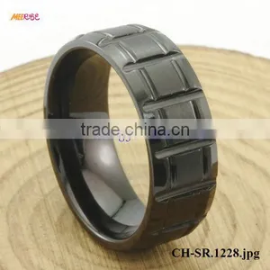 Fashion Ring Jewelry Rotating Grooves Surface Black MENS TITANIUM RINGS thumbnail-3