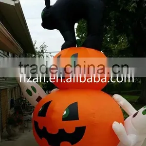 Halloween Airblown Inflatable Black Cat With Pumpkin and Ghosts thumbnail-3