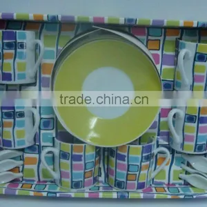 18 Pieces Procelain Coffee Cup Set With Spoon & Saucer thumbnail-1