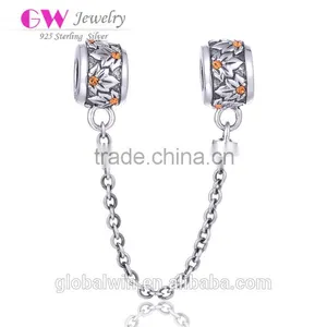 925 Sterling Silver Maple Leaf Safty Chain European Custom Bracelet Jewelry Charm thumbnail-1
