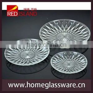 Classic Design Unique Diamond Engraving Glass Salad Plate Fruit Plate thumbnail-1