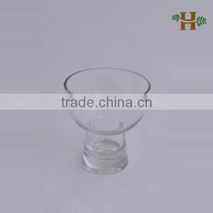 Handblown Clear Small Round Glass Candle Holder on Foot thumbnail-1