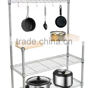 Modern Kitchen 4-Tier Rack Wire Shelving Shelf With Wood Cutting Board thumbnail-2
