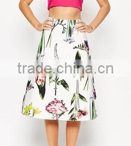 Midi Skirt In Taffeta Fabric With Botanical Floral Print thumbnail-1