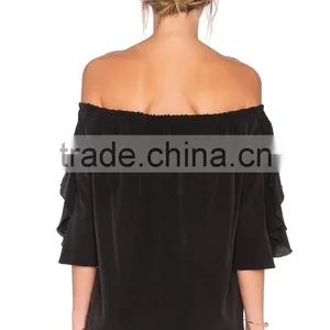 Summer Women Black off Shoulder Design Blouse 2016 thumbnail-3