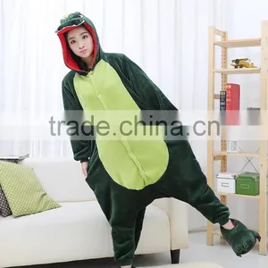 Flannel Cartoon Adult Animal Jumpsuit Animal Pajamas Jumpsuit Green Dinosaur Design thumbnail-1
