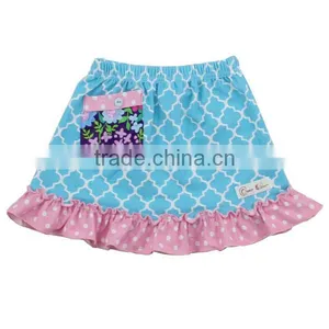 2017 Wholesale Casual Girls Skirt With Pocket 10 Year Girls Skirt Quatrefoil Printed Skirt thumbnail-1