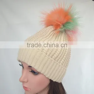 Myfur Wholesale Customized Woolen Yarn Knitted Beanies With Real Fur Bobble Top thumbnail-4