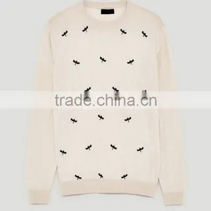 Mens Plain White Long Sleeve Animal Print Pullover Sweater for Wholesale thumbnail-6