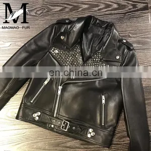 High Quality Custom Design Fashion Motocycle Jackets Black Short Women Biker Leather Jacket thumbnail-5