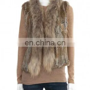 3152-NB# Knitted Rabbit Fur Cropped Vest With Raccoon Dog Fur Collar, QUALITY SUPPLIER/OEM/ODM thumbnail-1