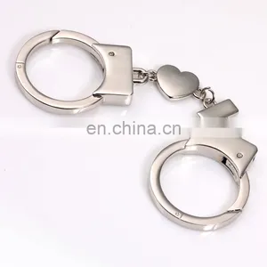 Mini Handcuff Shaped Promotional Zinc Alloy Silver Metal Handcuffs Key Chain thumbnail-1