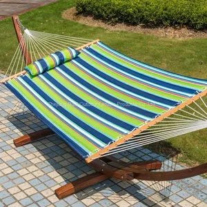 High Quality Outdoor Canvas Hammock Swing Bed With Wooden Stick and Pillow thumbnail-4