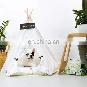 Hot Sale Canvas Dog Bed Pet Teepee Portable Dog Tent With Washable Fabric New Design Dog House thumbnail-3