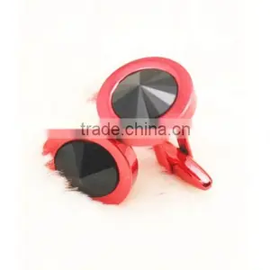 Fashion Jewelry Round Black Red Color Copper Cuff Links Casual Shiny Cufflinks thumbnail-3