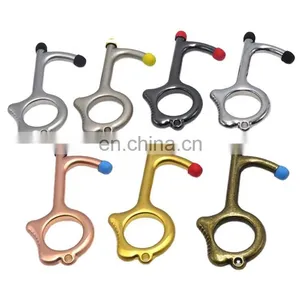 Custom Laser Logo Soft Silicon Tips Metal Door Opener No Touch Key With Retractable Pull Reel thumbnail-1