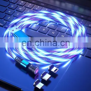Hot Selling 2M 540 Degree Rotation 3 In1 Fast Charging Cable Led Luminous Flowing USB Magnetic Charging Cable for Phone thumbnail-5