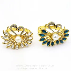 Factory Make Wedding Rhinestone Turquoise Crystal Swan Napkin Rings thumbnail-5