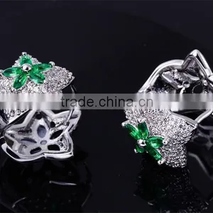 New White Gold Green Color CZ Stones Star Charm Pendant Jewelry Necklace Set thumbnail-6