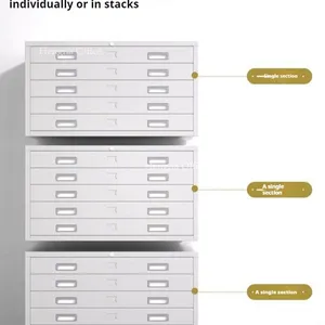Metal Flat File Drawer for Industrial Parks - Large Format Drawing Cabinet With Recessed Aluminum Handles and Central Lock thumbnail-1
